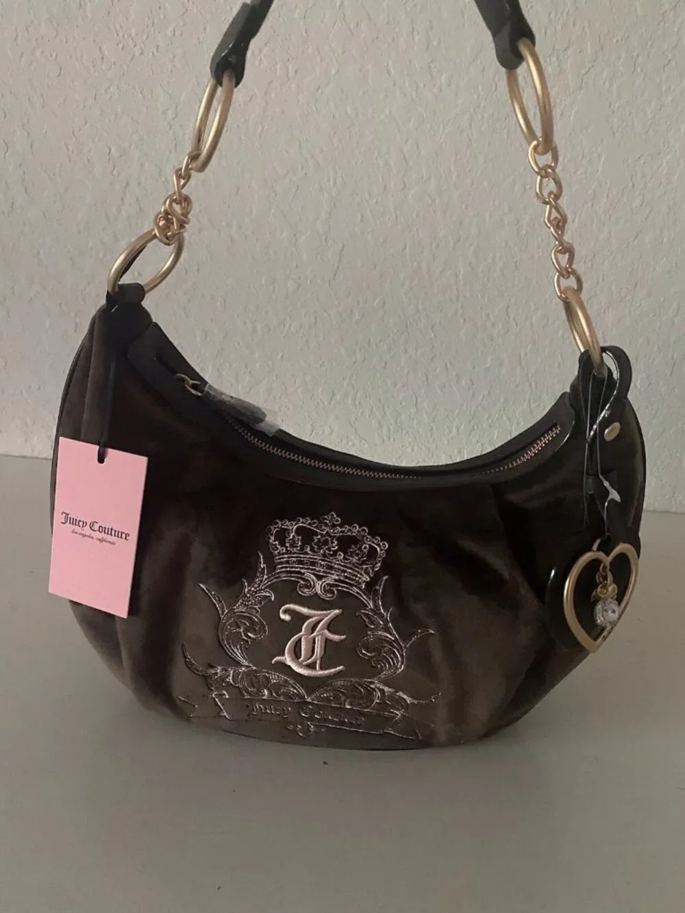 Juicy Couture Need More Juicy Hobo Shoulder Bag Chocolate W/ Heart Charm NEW